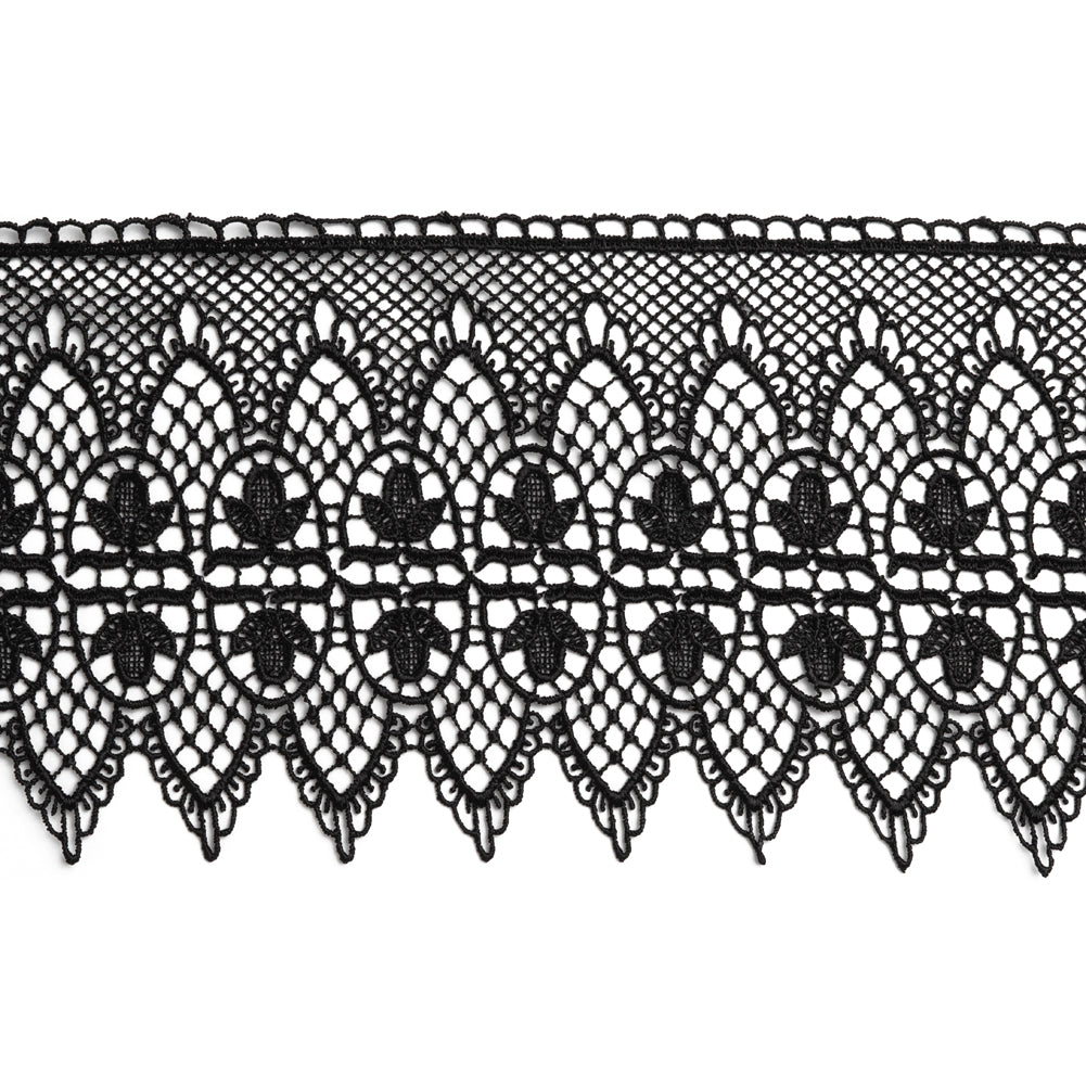 Venise Lace Trim with Scalloped Edge - 4.5" - Black Floral Reflections and Arches