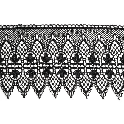 Venise Lace Trim with Scalloped Edge - 4.5" - Black Floral Reflections and Arches
