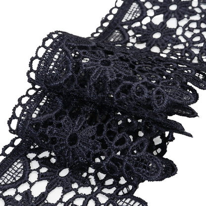 Venise Lace Trim with Scalloped Edge - 3" - Navy Blue Daisies and Leaves