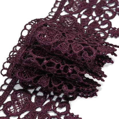 Venise Lace Trim with Scalloped Edge - 2.5" - Rich Plum Purple Flowers and Hearts