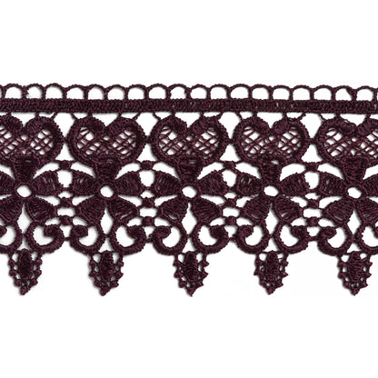 Venise Lace Trim with Scalloped Edge - 2.5" - Rich Plum Purple Flowers and Hearts