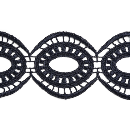 Venise Lace Trim - 2.25" - Midnight Navy Blue Oval Medallions