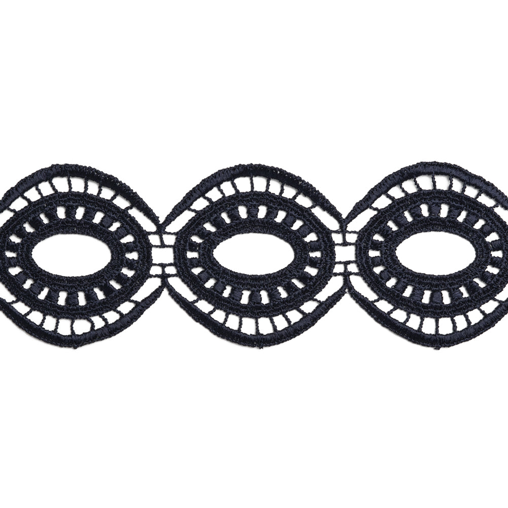 Venise Lace Trim - 2.25" - Midnight Navy Blue Oval Medallions