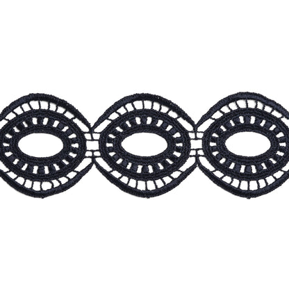 Venise Lace Trim - 2.25" - Midnight Navy Blue Oval Medallions