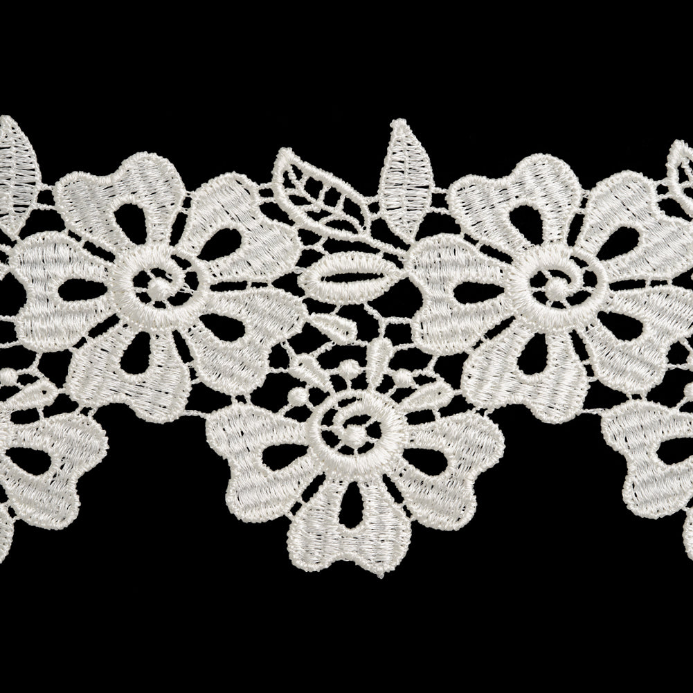 Venise Lace Trim with Finished Edges - 3.75" - Ivory Big Flowers - Folded