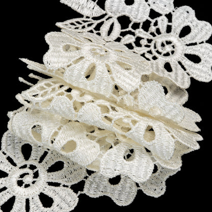 Venise Lace Trim with Finished Edges - 3.75" - Ivory Big Flowers