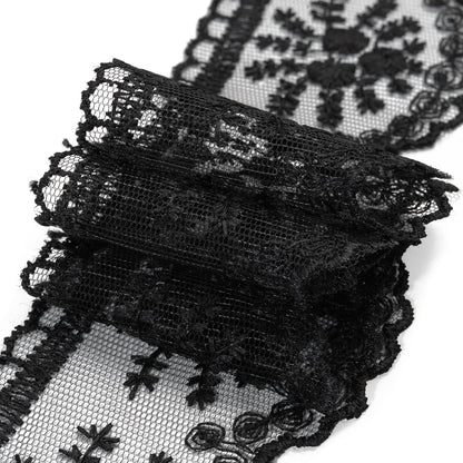 Embroidered Lace Trim with Scalloped Edge - 2.5" - Black Flower Bouquets