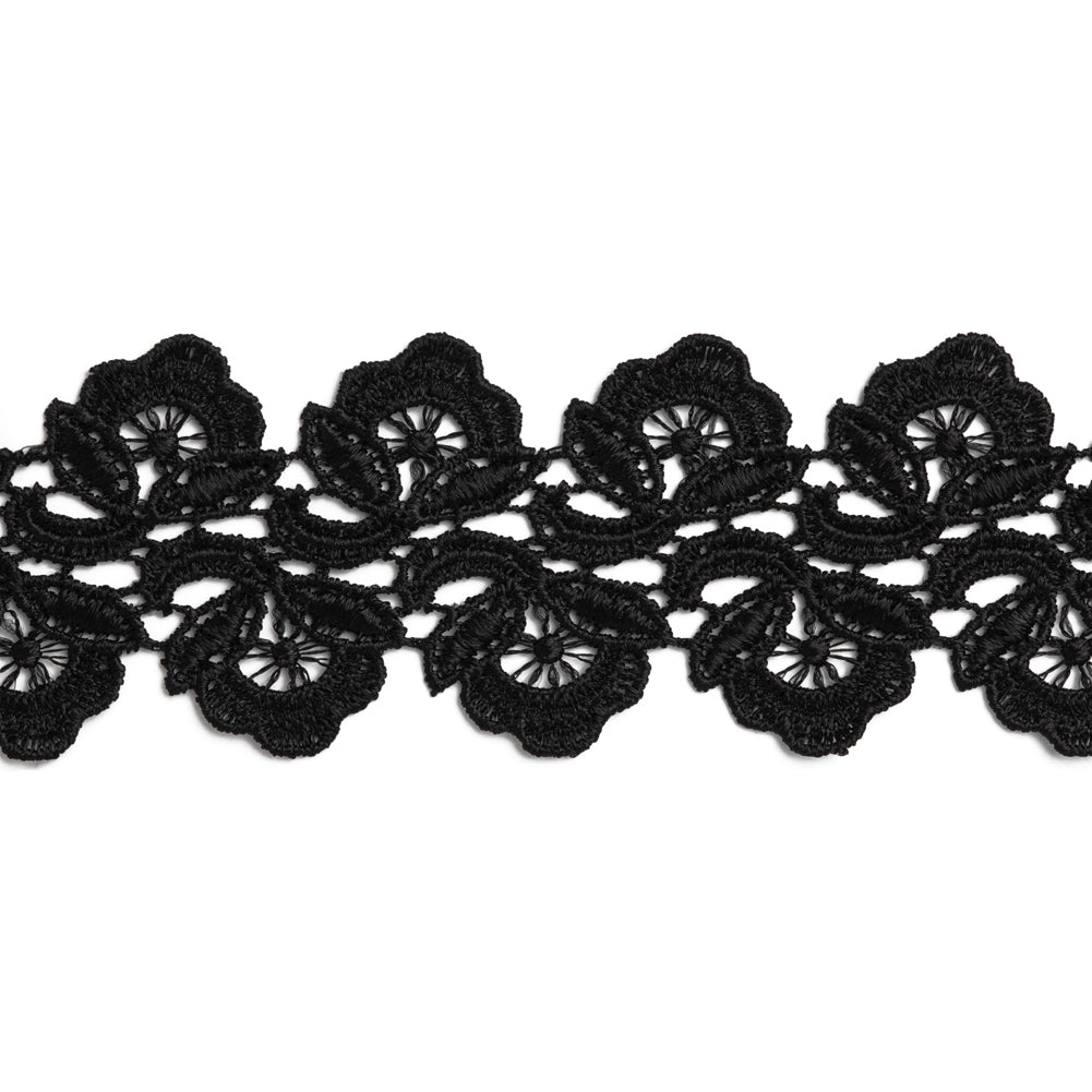 Venise Lace Trim with Finished Edges - 1.75" - Black Little Flowers - Folded