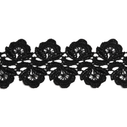 Venise Lace Trim with Finished Edges - 1.75" - Black Little Flowers