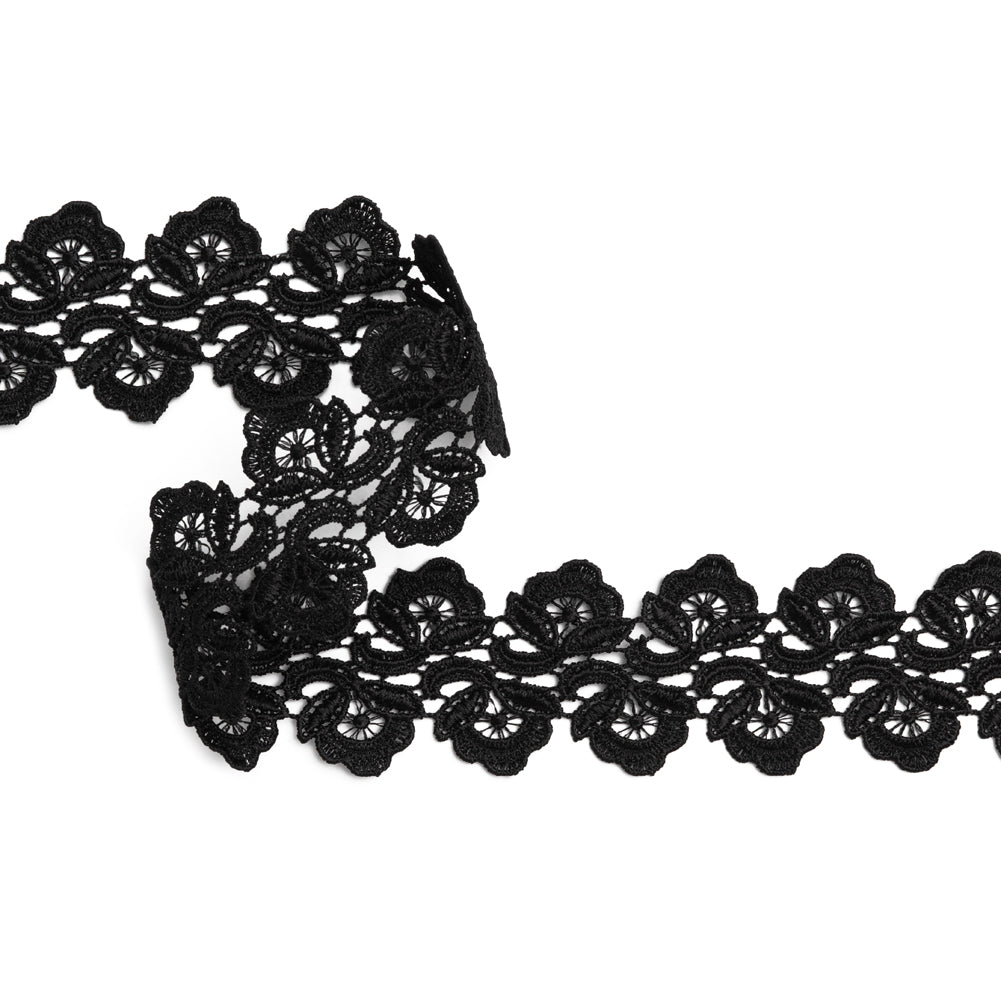 Venise Lace Trim with Finished Edges - 1.75" - Black Little Flowers