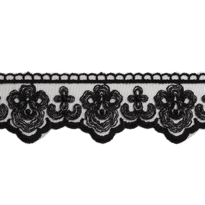 Embroidered Lace Trim with Scalloped Edge - 2" - Black Roses