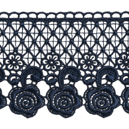 Venise Lace Trim with Scalloped Edge - 3" - Navy Blue Lattice and Roses