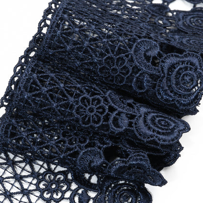 Venise Lace Trim with Scalloped Edge - 3" - Navy Blue Lattice and Roses