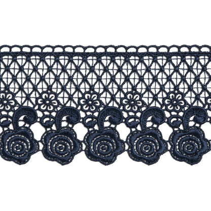 Venise Lace Trim with Scalloped Edge - 3" - Navy Blue Lattice and Roses