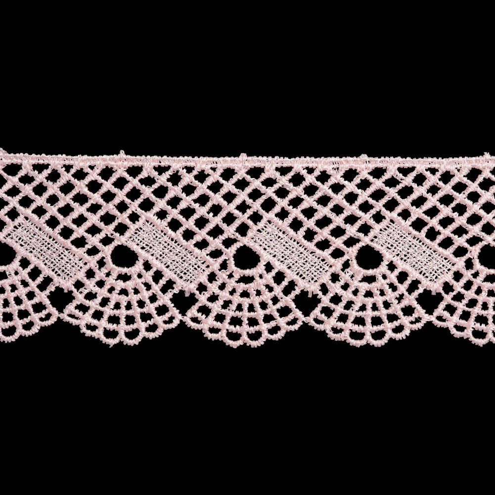 Venise Lace Trim with Scalloped Edge - 1.625" - Baby Pink Lattice and Fans - Folded
