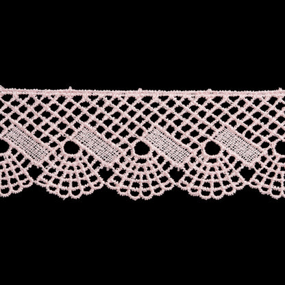 Venise Lace Trim with Scalloped Edge - 1.625" - Baby Pink Lattice and Fans