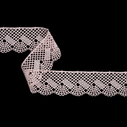 Venise Lace Trim with Scalloped Edge - 1.625" - Baby Pink Lattice and Fans