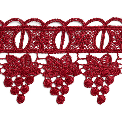 Venise Lace Trim with Scalloped Edges - 2.25" - Wine Red Grapes and Boxes