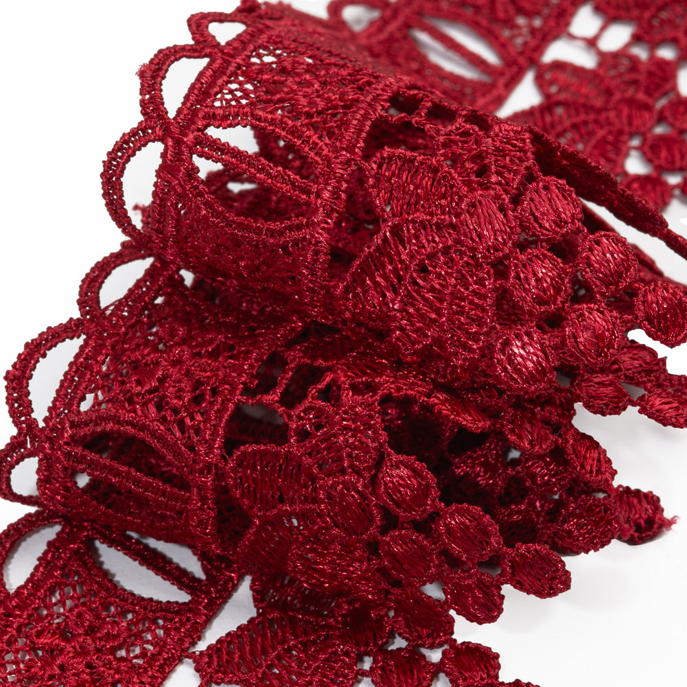 Venise Lace Trim with Scalloped Edges - 2.25" - Wine Red Grapes and Boxes - Detail