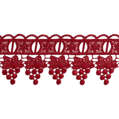 Venise Lace Trim with Scalloped Edges - 2.25" - Wine Red Grapes and Boxes