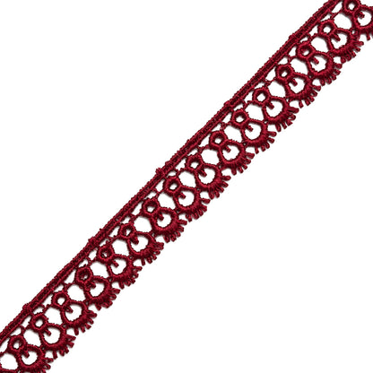 Venise Lace Trim - 0.75" - Wine Red Tassel Scallops