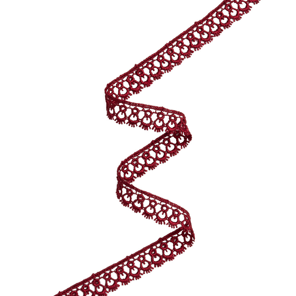 Venise Lace Trim - 0.75" - Wine Red Tassel Scallops