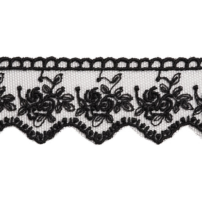Embroidered Lace with Scalloped Edge - 1.5" - Black Rose Bouquets