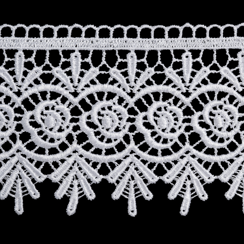 Venise Lace Trim with Finished Edge - 3.75" - White Roses and Fans - Folded