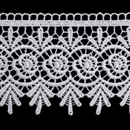 Venise Lace Trim with Finished Edge - 3.75" - White Roses and Fans