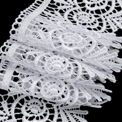 Venise Lace Trim with Finished Edge - 3.75" - White Roses and Fans