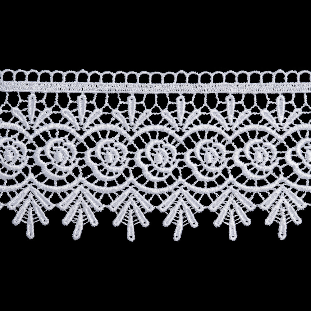 Venise Lace Trim with Finished Edge - 3.75" - White Roses and Fans