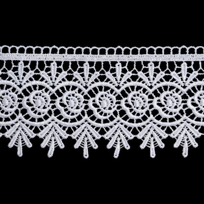 Venise Lace Trim with Finished Edge - 3.75" - White Roses and Fans