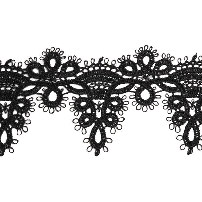 Venise Lace Trim with Finished Edges - 2.5" - Black Faux Tatting Loops
