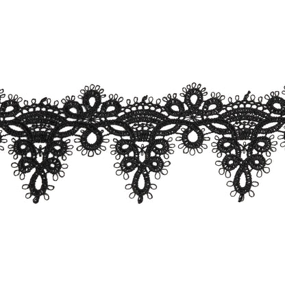 Venise Lace Trim with Finished Edges - 2.5" - Black Faux Tatting Loops