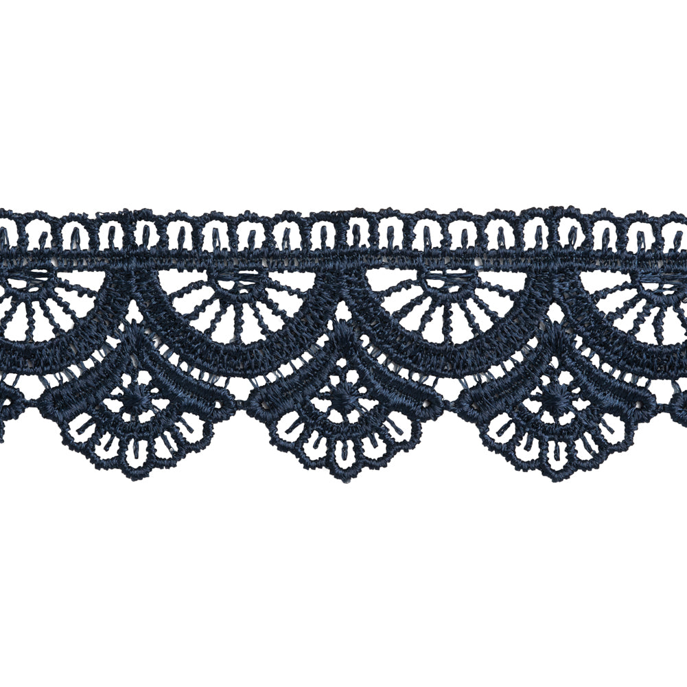 Venise Lace Trim - 1.5" - Navy Blue Fans and Scallops - Folded