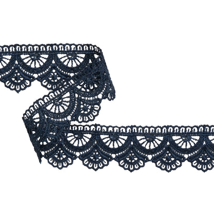 Venise Lace Trim - 1.5" - Navy Blue Fans and Scallops