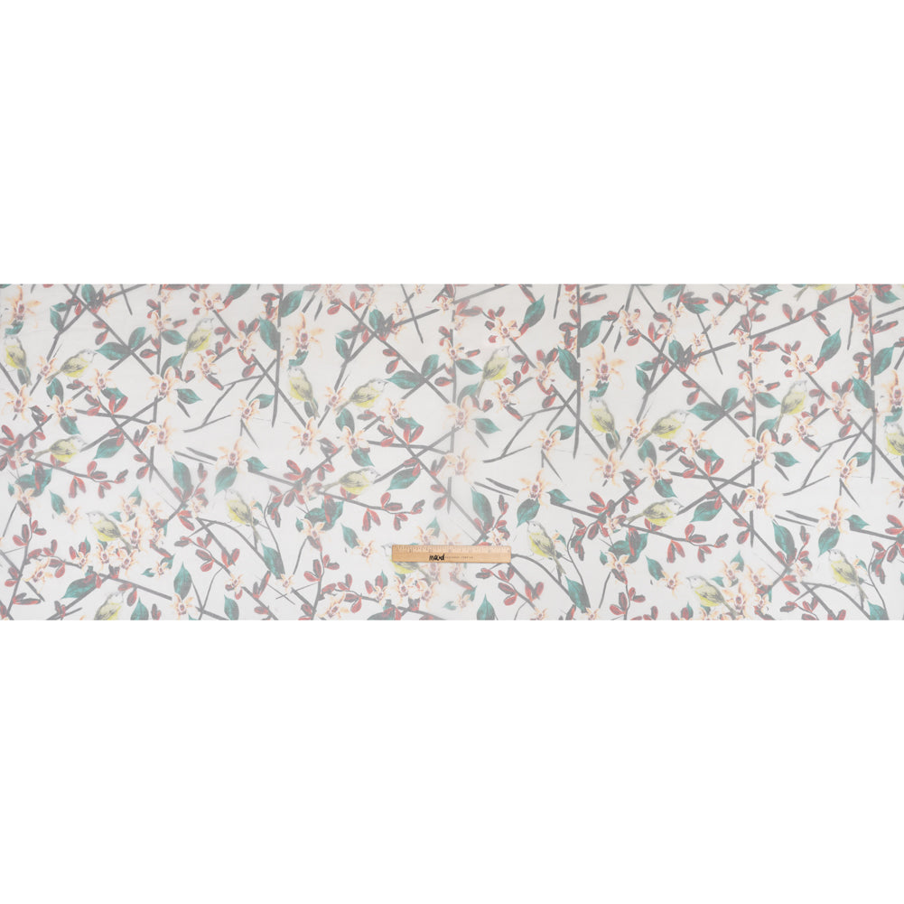 Silk Organza Print - Cream, Dark Red and Green Floral - Full