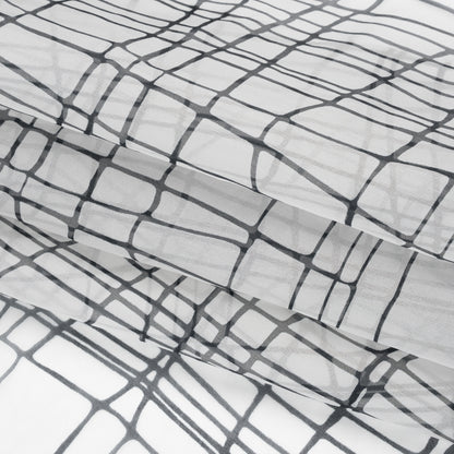Silk Organza Print - Black and White Organic Grid