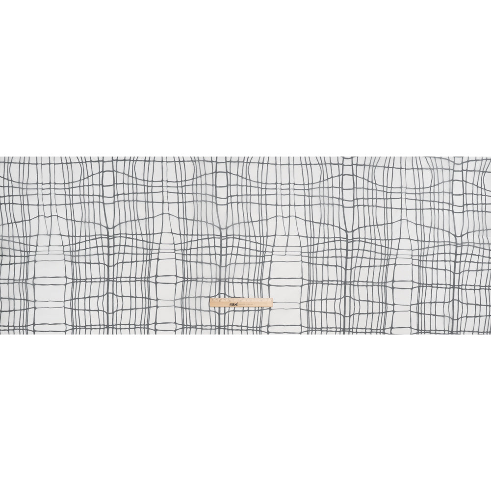 Silk Organza Print - Black and White Organic Grid - Full