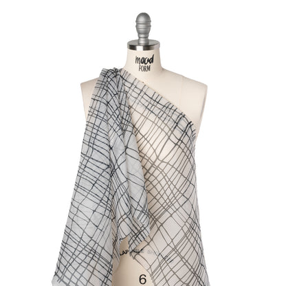 Silk Organza Print - Black and White Organic Grid