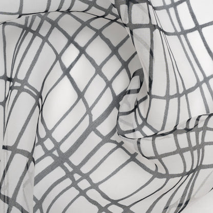 Silk Organza Print - Black and White Organic Grid