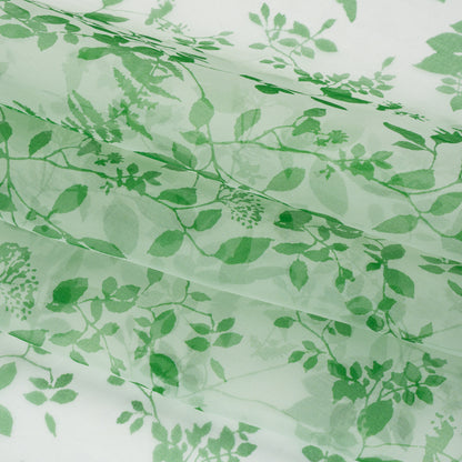 Silk Organza Print - Green and Cream Leaf Silhouettes