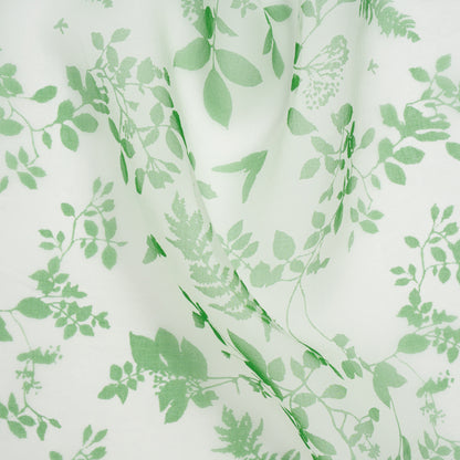 Silk Organza Print - Green and Cream Leaf Silhouettes