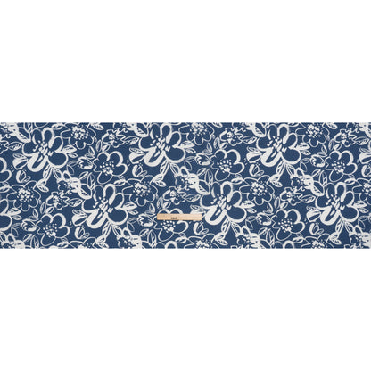 Silk and Cotton Voile Print - Bright Navy and White Painterly Flowers