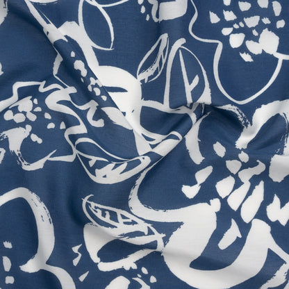 Silk and Cotton Voile Print - Bright Navy and White Painterly Flowers
