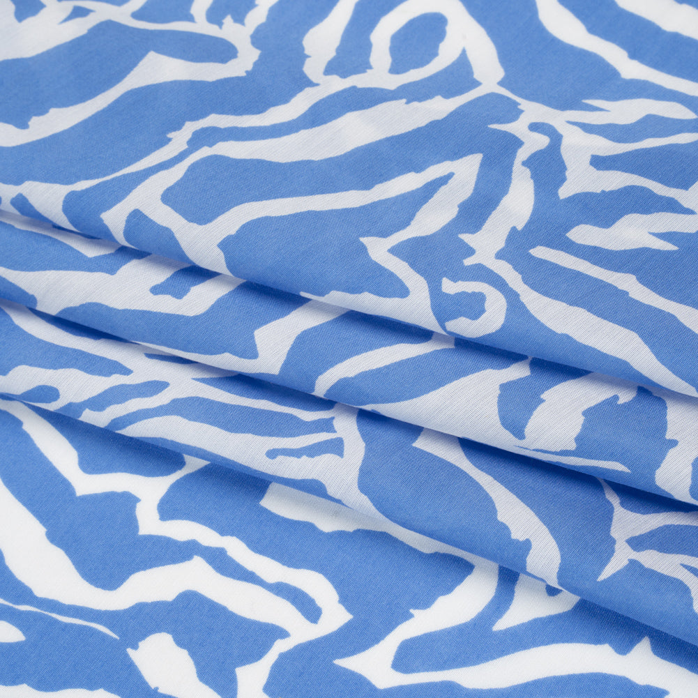 Silk and Cotton Voile Print - Country Blue and White Zebra Stripes - Folded