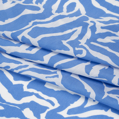 Silk and Cotton Voile Print - Country Blue and White Zebra Stripes