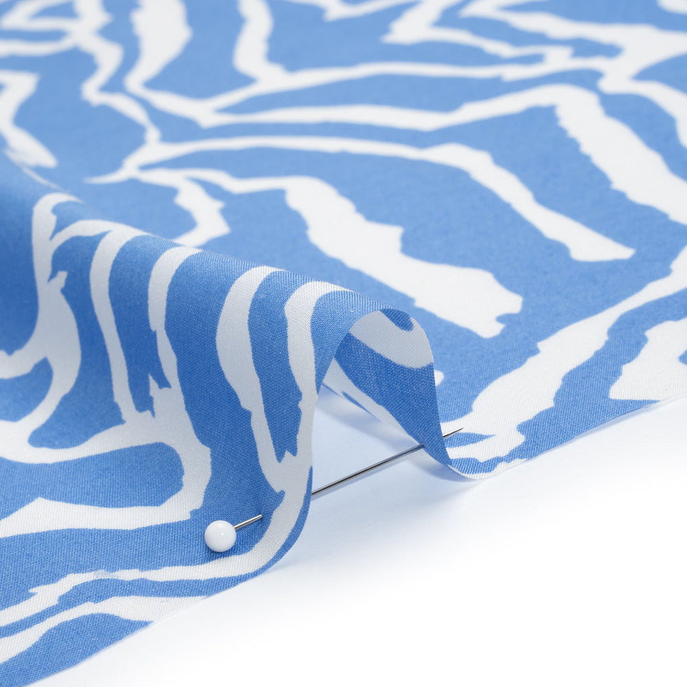 Silk and Cotton Voile Print - Country Blue and White Zebra Stripes - Detail