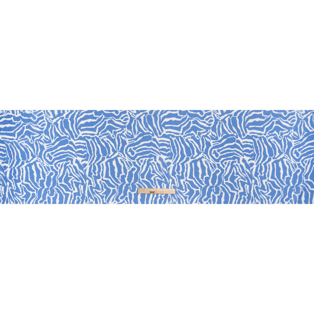 Silk and Cotton Voile Print - Country Blue and White Zebra Stripes - Full