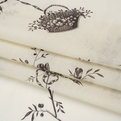 Silk and Cotton Voile Print - Cream and Dark Brown Floral